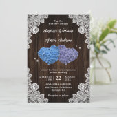Invitation Purple and Blue Rustic Floral Lace Wood Wedding (Debout devant)