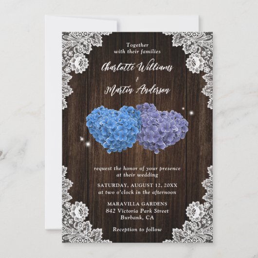 Invitation Purple and Blue Rustic Floral Wedding (Devant)