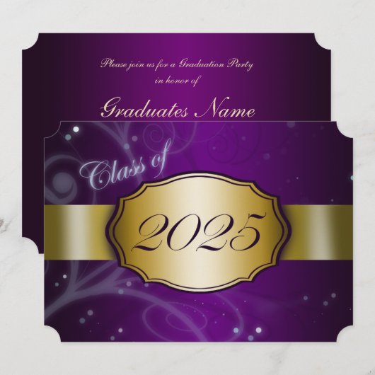 Invitation Purple and Gold 2025 Graduation Party (Devant / Derrière)