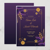 Invitation Purple and Gold Aesthetics Floral Save the Date (Devant / Derrière)