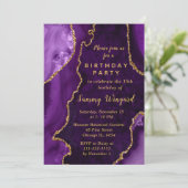 Invitation Purple and Gold Agate Marble Birthday Party (Debout devant)