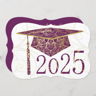 Invitation Purple and Gold Floral Casquette 2025 Graduation P
