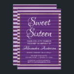 Invitation Purple and Gold Foil Stripes Sweet 16 Anniversaire<br><div class="desc">Purple and Gold Foil Stripes Sweet sixteen Anniversaire Invitation pour une fête de 16e anniversaire. Cette invitation est parfaite pour une Violet Purple Girly Sweet 16 Anniversaire. Veuillez contacter le concepteur pour customiser les articles correspondants.</div>
