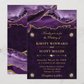Invitation Purple and Gold Glitter Agate Wedding (Devant / Derrière)