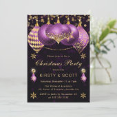Invitation Purple and Gold Glitter Baubles Christmas Party (Debout devant)