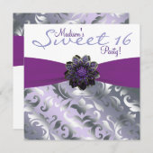 Invitation Purple and Grey Sweet 16 Anniversaire (Devant / Derrière)