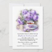 Invitation Purple and Lavender Peonies Tea Cup Birthday Party (Devant)