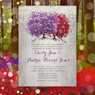 Invitation Purple and Red Heart Leaf Forest Tree Wedding