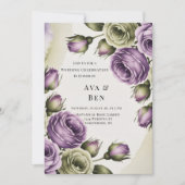 Invitation Purple and Sage Green Roses Painted Wedding (Devant)
