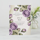Invitation Purple and Sage Green Roses Painted Wedding (Debout devant)