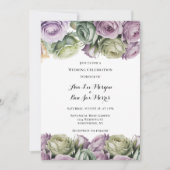 Invitation Purple and Sage Green Roses Painted Wedding (Devant)