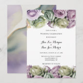 Invitation Purple and Sage Green Roses Painted Wedding (Devant / Derrière)