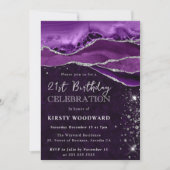 Invitation Purple and Silver Glitter Agate 21st Birthday (Devant)