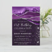 Invitation Purple and Silver Glitter Agate 21st Birthday (Debout devant)
