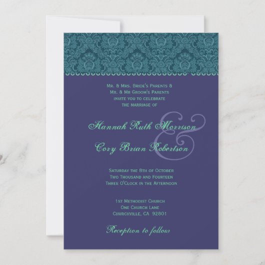 Invitation Purple and Turquoise Mariage damassé R4 (Devant)