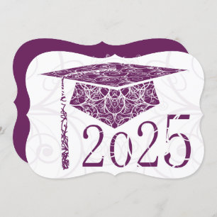 Invitation Purple and White Floral Casquette 2025 Graduation