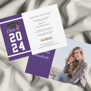Invitation Purple and White Graduate Photo Party