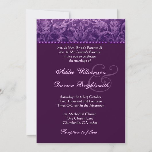 Invitation Purple and White Grunge Mariage damassé Ver 001 (Devant)