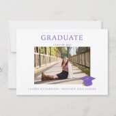 Invitation Purple and White Simple Photo Graduation Party (Devant)