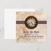 Invitation Purple Antique Horloge Enregistrer la date Annonce (Devant / Derrière)