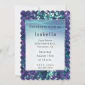 Invitation Purple Aqua Sparkle Glitzy Mermaid Anniversaire (Devant)