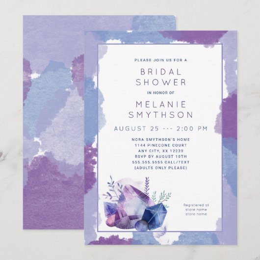 Invitation Purple Aquarelle Cristal douche nuptiale 3963 (Devant / Derrière)