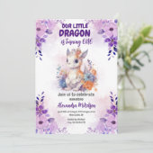 Invitation Purple Aquarelle Dragon Bébé 1er Anniversaire (Debout devant)