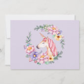 Invitation Purple Aquarelle Fleur Unicorn Fille Anniversaire (Dos)