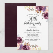Invitation Purple Aquarelle Florale 50e fête d'anniversaire (Devant / Derrière)