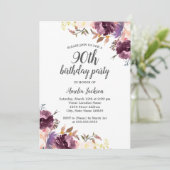 Invitation Purple Aquarelle Florale 90e fête d'anniversaire (Debout devant)