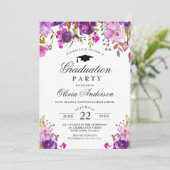 Invitation Purple Aquarelle Florale Moderne Graduation Party (Debout devant)
