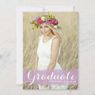 Invitation Purple Aquarelle Splash Photo Graduation