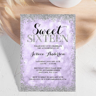 Invitation Purple Argent Faux Parties scintillant Lumières Do