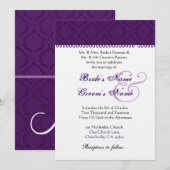 Invitation Purple aubergine et Mariage damassé blanche (Devant / Derrière)