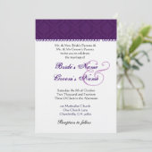 Invitation Purple aubergine et Mariage damassé blanche (Debout devant)