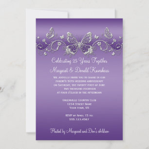 Invitation Purple aux papillons d'argent 25e anniversaire