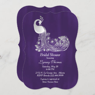Invitation Purple avec Fête de l'mariée de Peacock blanc