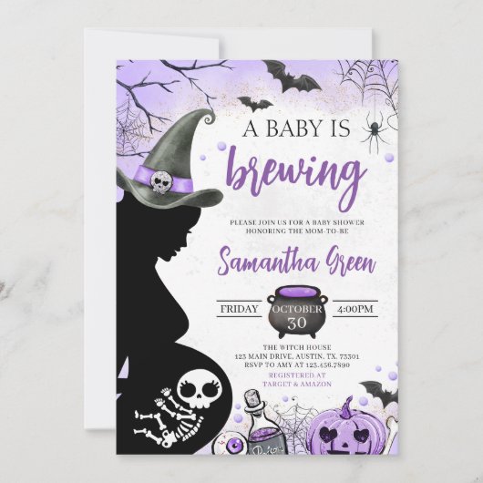 Invitation Purple Baby brasse le Baby shower d'Halloween (Devant)