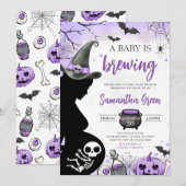 Invitation Purple Baby brasse le Baby shower d'Halloween (Devant / Derrière)