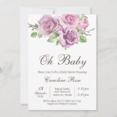 Invitation Purple Baby Girl Douche Invitations, Fleur violet (Devant)