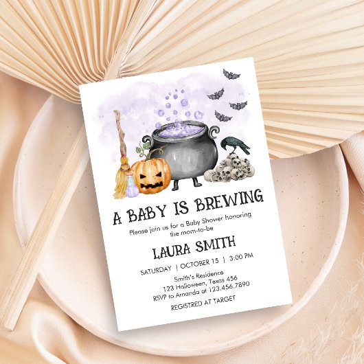 Invitation Purple Baby is Brewing Halloween Baby Shower
