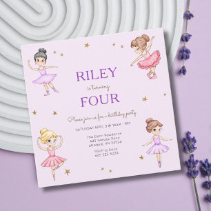 Invitation Purple Ballerina Girls Anniversaire Fête Invitatio