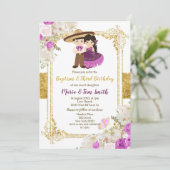 Invitation Purple Baptême Garçon Et Fille Et Troisième Annive (Debout devant)