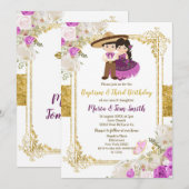 Invitation Purple Baptême Garçon Et Fille Et Troisième Annive (Devant / Derrière)