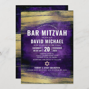 Invitation Purple Bar Mitzvah Bold Moderne Type Gold Foil