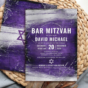 Invitation Purple Bar Mitzvah Bold Type moderne Silver Foil