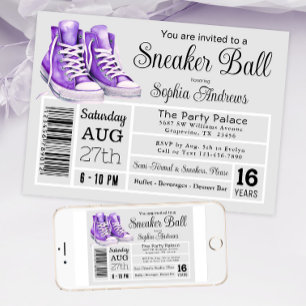 Invitation Purple Basket Ball Anniversaire Fête de chaussures