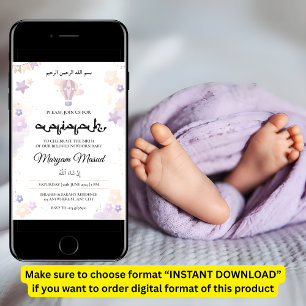 Invitation Purple bébé nouveau-né fille Aqiqah Aqeeqa musulma