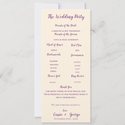 Invitation Purple Berry & Greenery Wedding Program Card (Dos)