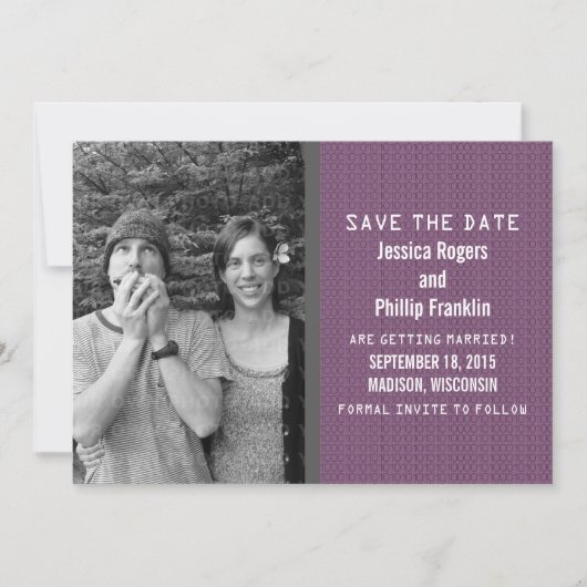 Invitation Purple Binary Code Photo Enregistrer la date Invit (Devant)